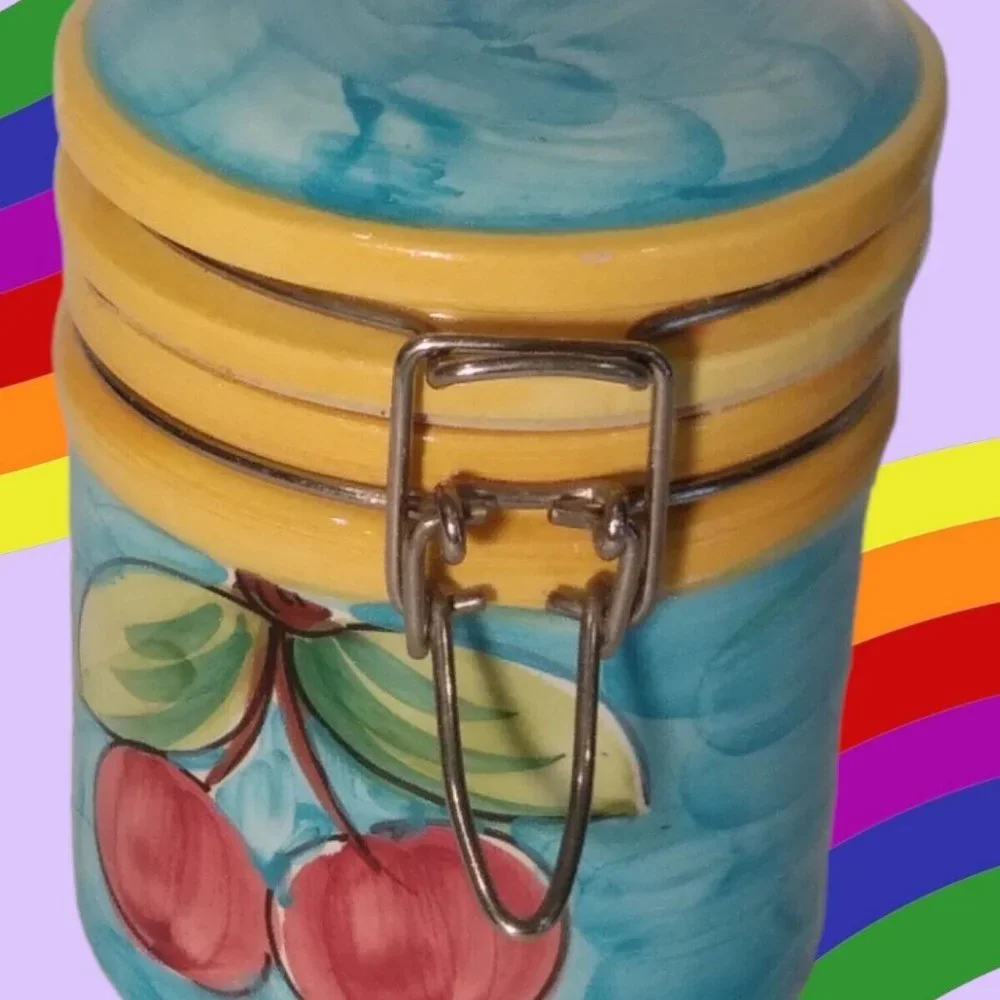 WHITTARD OF CHELSE - A Hinged Storage Jar Tea Coffee Cad‎ Multicolor & Cherries